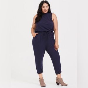 Torrid Navy Ribbed Mock‎ Neck Drawing Jumpsuit